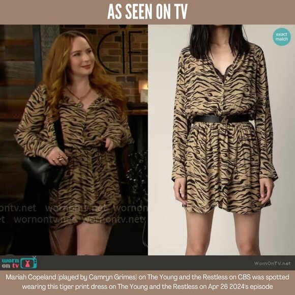 Zadig & Voltaire Rinka Tiger Print Long Sleeve Mini Dress, Size XS - Picture 2 of 12